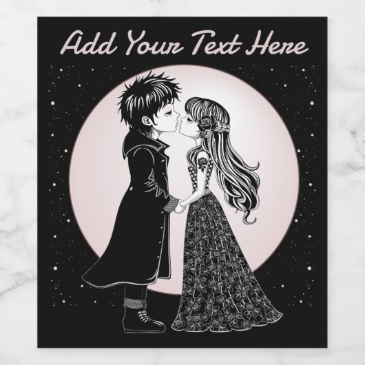 Schattigee Gotische Emo Kinder Kus Valentijnsdag Wijn Etiket (Enkel label)