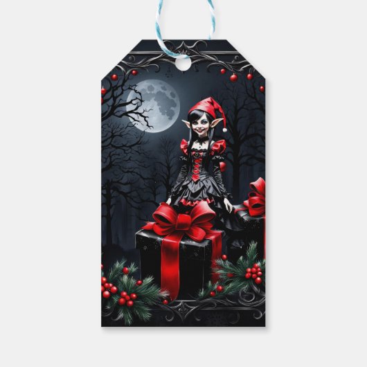Schattigee gotische kerstelf. cadeaulabel (Achterkant)