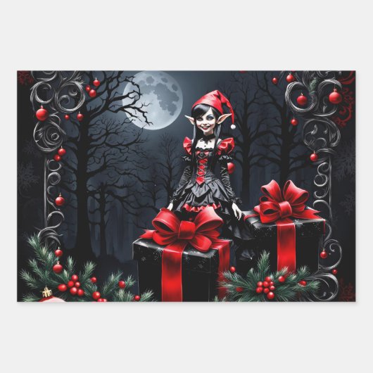 Schattigee gotische kerstelf. inpakpapier vel (Voorkant)