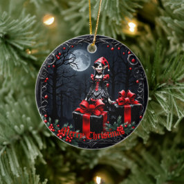 Schattigee gotische kerstelf. keramisch ornament