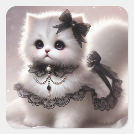 Schattigee Gotische Lolita Cat Vierkante Sticker (Voorkant)
