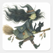 Schattigee Gotische Pompoen & Kat Halloween Sticke Vierkante Sticker (Voorkant)