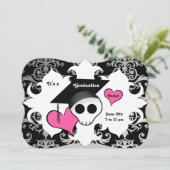 Schattigee gotische schedel afstudeerfeest kaart (Staand voorkant)