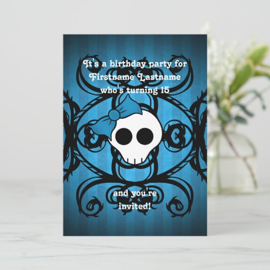 Schattigee gotische schedel blauw en zwart 5x7 ver kaart (Staand voorkant)