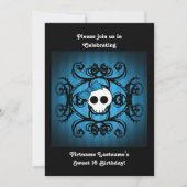 Schattigee gotische schedel blauw en zwart 5x7 zoe kaart (Voorkant)