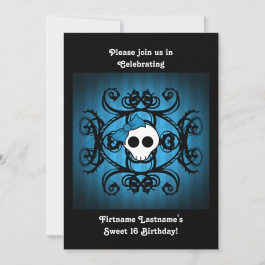 Schattigee gotische schedel blauw en zwart 5x7 zoe kaart (Voorkant)