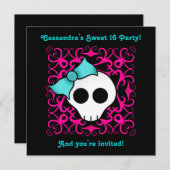 Schattigee gotische schedel lief 16 verjaardagsfee kaart (Voorkant / Achterkant)