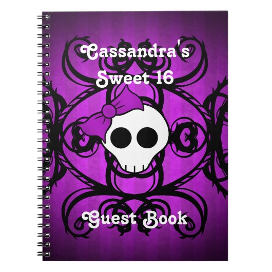 Schattigee gotische schedel paarse en zwarte vierk notitieboek (Voorkant)