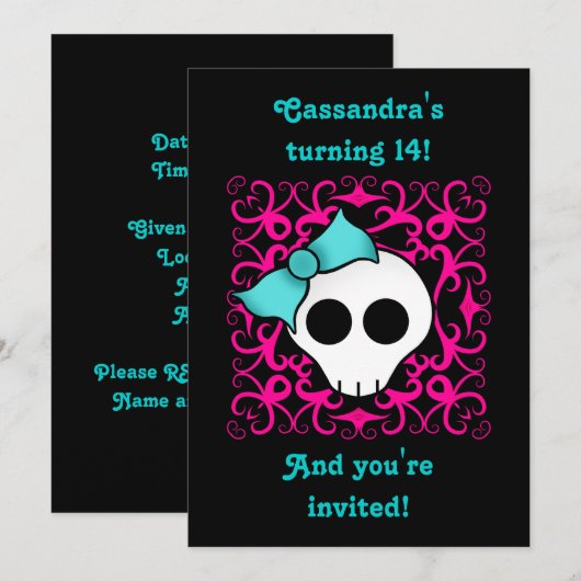 Schattigee Gotische schedel verjaardagsfeestje voo Kaart (Voorkant / Achterkant)