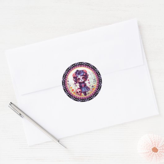 Schattigee Gotische Tuin Suikerschedel Ronde Sticker (Envelop)