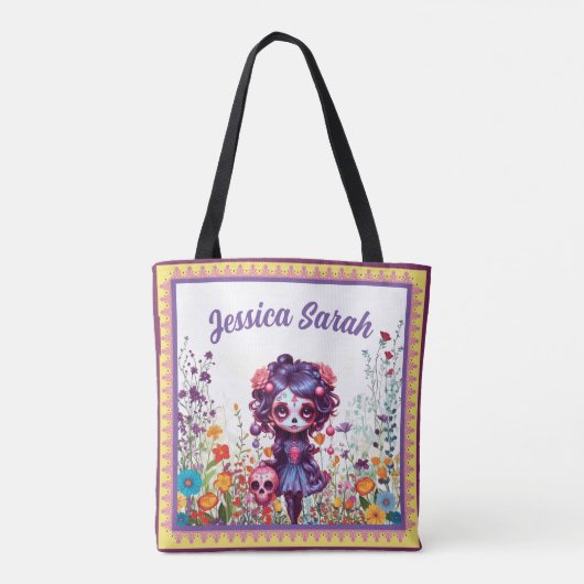 Schattigee Gotische Tuin Suikerschedel Tote Bag (Achterkant)