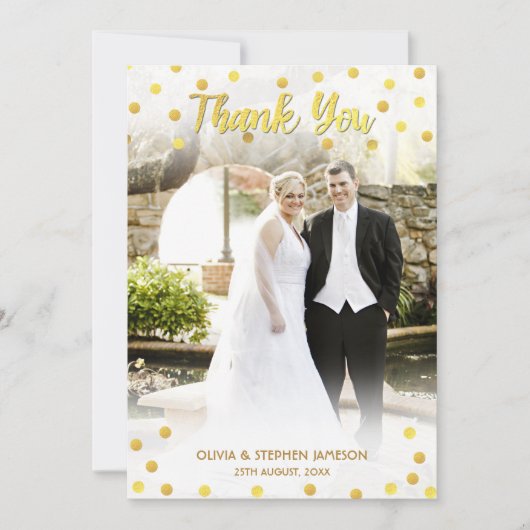 Schattigee gouden Confetti Dank u trouwfoto Bedankkaart (Voorkant)