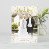 Schattigee gouden Confetti Dank u trouwfoto Bedankkaart (Staand voorkant)