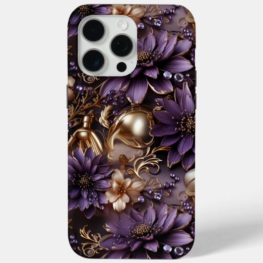 Schattigee gouden en Paarse bloemige botanische Case-Mate iPhone Case (Achterkant)