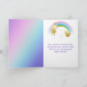 Schattigee gouden en witte eenhoorn snoep verjaard kaart (Binnen)