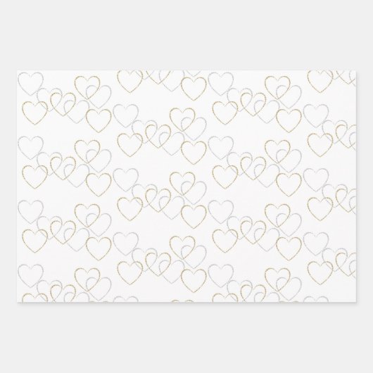 Schattigee gouden en zilveren hart charmes op wit inpakpapier vel (Voorkant 3)