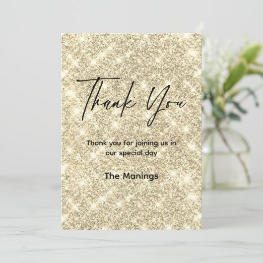Schattigee gouden faux glitter bedankt kaart (Staand voorkant)