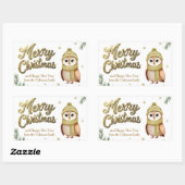 Schattigee gouden glitter vrolijke kerst uil rechthoekige sticker (Vel)