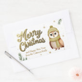 Schattigee gouden glitter vrolijke kerst uil rechthoekige sticker (Envelop)