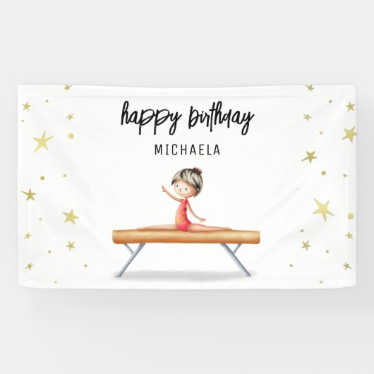 Schattigee Gouden Gymnastiek Balansbalk Verjaardag Spandoek (Horizontaal)