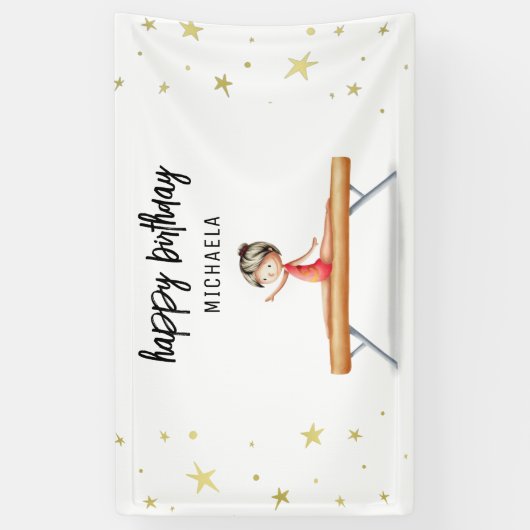 Schattigee Gouden Gymnastiek Balansbalk Verjaardag Spandoek (Verticaal)