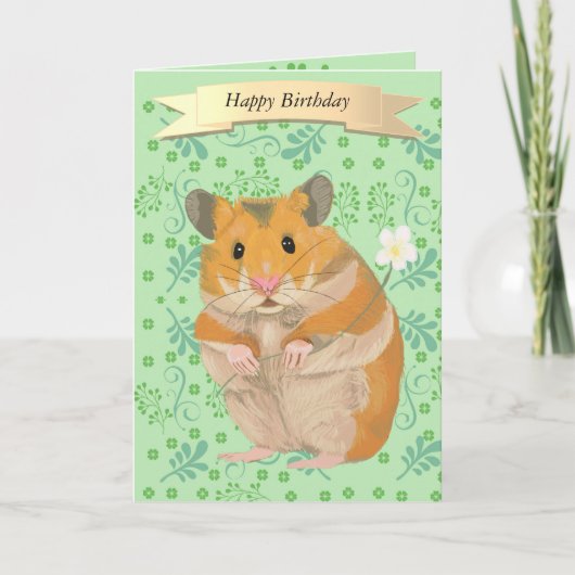 Schattigee gouden hamster met een bloem kaart (Voorkant)