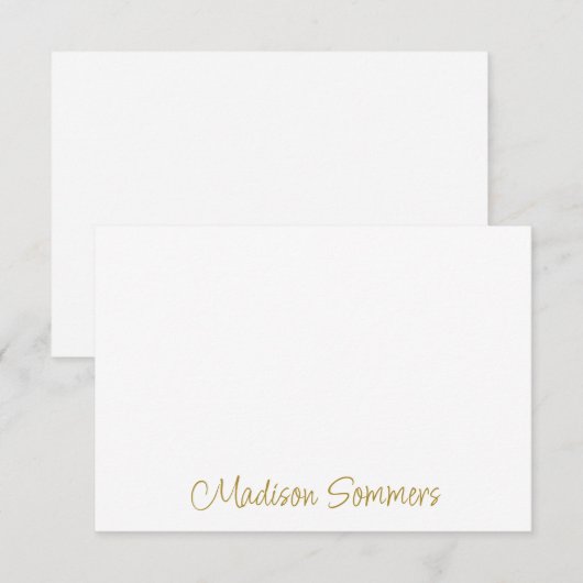 Schattigee gouden handgeschreven scriptnaam notitiekaartje (Voorkant / Achterkant)