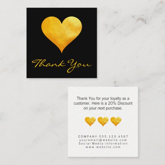 Schattigee Gouden Harten Dank u Korting Kaart (Voorkant / Achterkant)