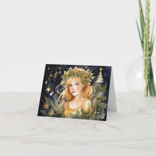 Schattigee Gouden Sprookje Kerst Kaart (Voorkant)