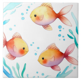 Schattigee Gouden Vis Waterverf Oceaan Zee Nautisc Tegeltje