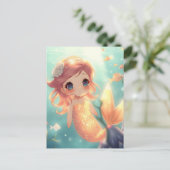 Schattigee gouden zeemeermin in onderwaterwereld briefkaart (Staand voorkant)