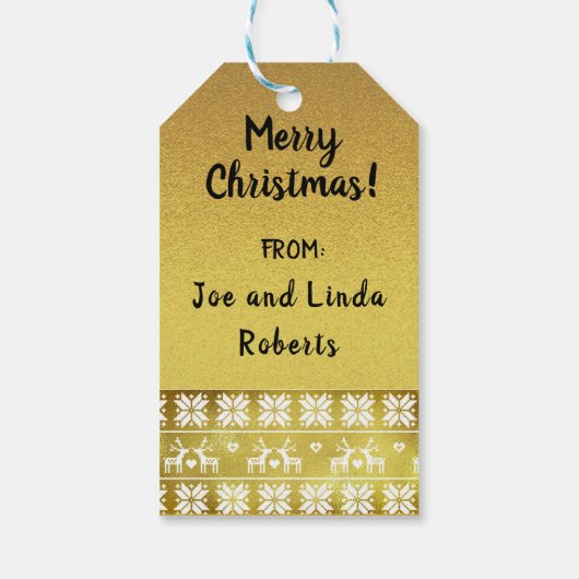 Schattigee Goudfolie Reindeers en Sneeuwvlokken Cadeaulabel (Achterkant)