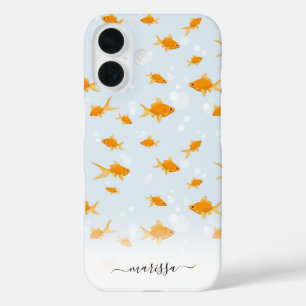 Schattigee Goudvis Zwemmen in Water Script Custom  iPhone 16 Hoesje