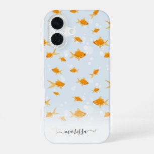 Schattigee Goudvis Zwemmen in Water Script Custom  iPhone 16 Hoesje