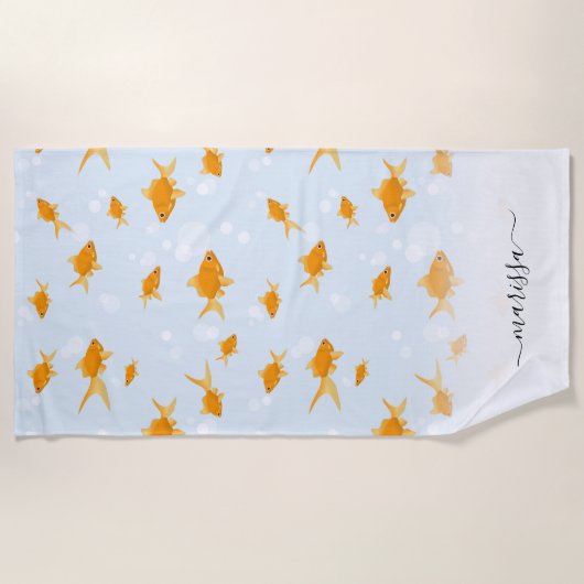 Schattigee Goudvis Zwemmen in Water Script Custom Strandlaken (Voorkant)