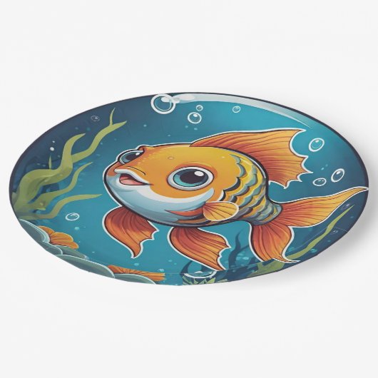 Schattigee goudvissen zwemmen onder water met bubb papieren bordje (Gekanteld)