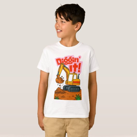 Schattigee graafmachine Kinder T-shirt - "Diggin' (Voorkant volledig)