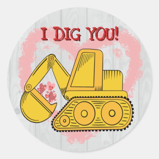 Schattigee graafmachine Valentijn's "Ik graaf je!" Ronde Sticker (Voorkant)