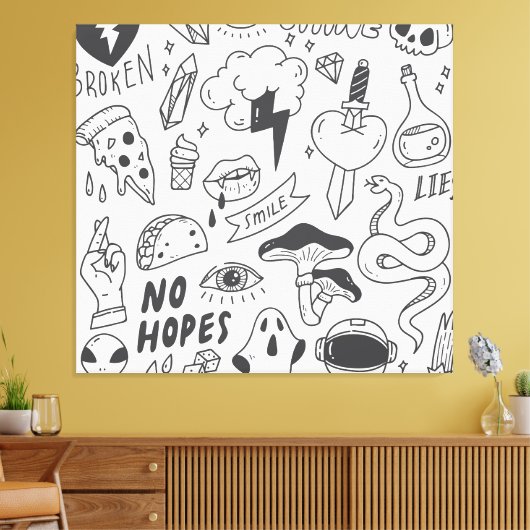 Schattigee Graffiti: Doodle Art Set. Canvas Afdruk (Insitu (Woonkamer))
