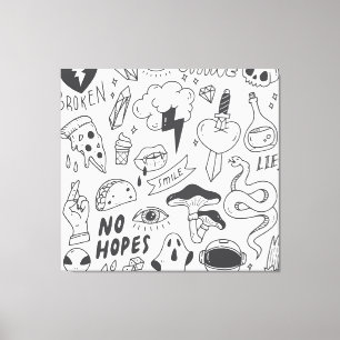Schattigee Graffiti: Doodle Art Set. Canvas Afdruk