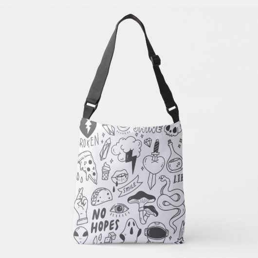 Schattigee Graffiti: Doodle Art Set. Crossbody Tas (Voorkant)