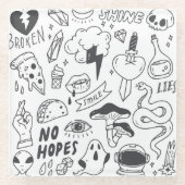 Schattigee Graffiti: Doodle Art Set. Glazen Onderzetter (Voorkant)