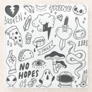 Schattigee Graffiti: Doodle Art Set. Glazen Onderzetter