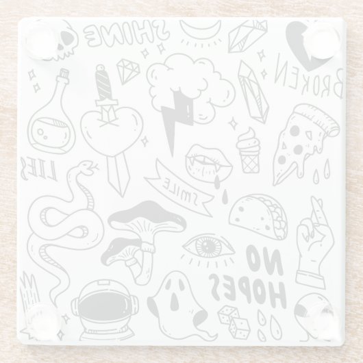 Schattigee Graffiti: Doodle Art Set. Glazen Onderzetter (Achterkant)
