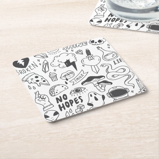 Schattigee Graffiti: Doodle Art Set. Kartonnen Onderzetters (Schuin)