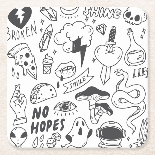 Schattigee Graffiti: Doodle Art Set. Kartonnen Onderzetters (Voorkant)