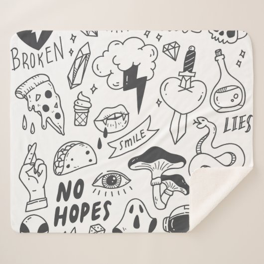 Schattigee Graffiti: Doodle Art Set. Sherpa Deken (Voorkant (horizontaal))