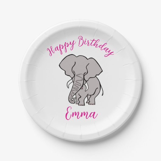 Schattigee grafische OLIFANT - Happy Birthday - Papieren Bordje (Voorkant)