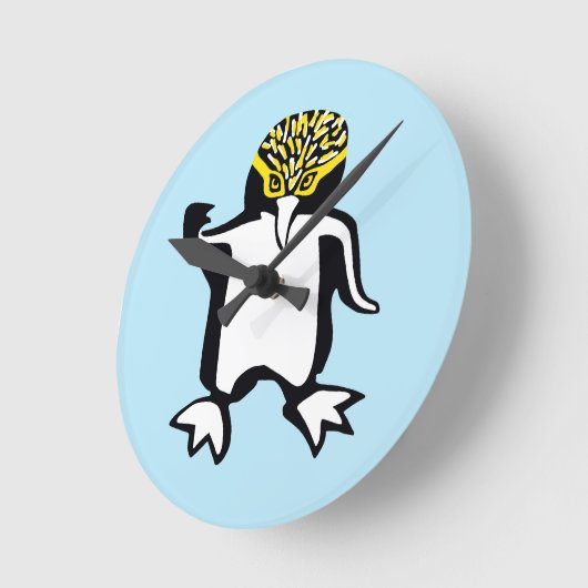 Schattigee grafische PINGUIN- Oceaanblauw Ronde Klok (Hoek)