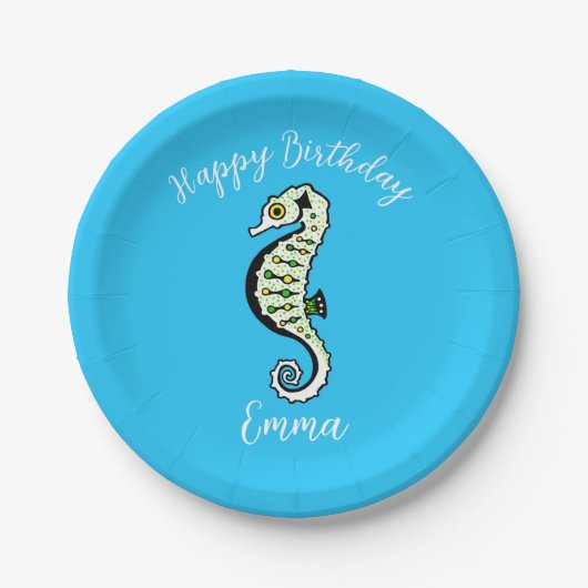 Schattigee graphic SEAHORSE -Happy Birthday - Fees Papieren Bordje (Voorkant)
